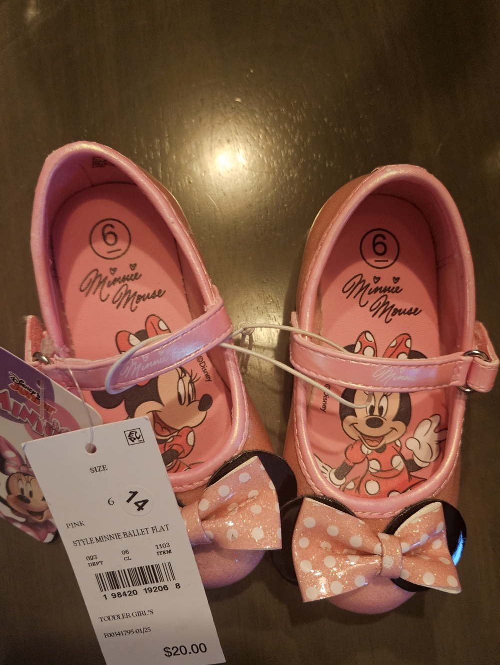 Disney Minnie Mouse Pink Girls' Ballet Flats - Size 6